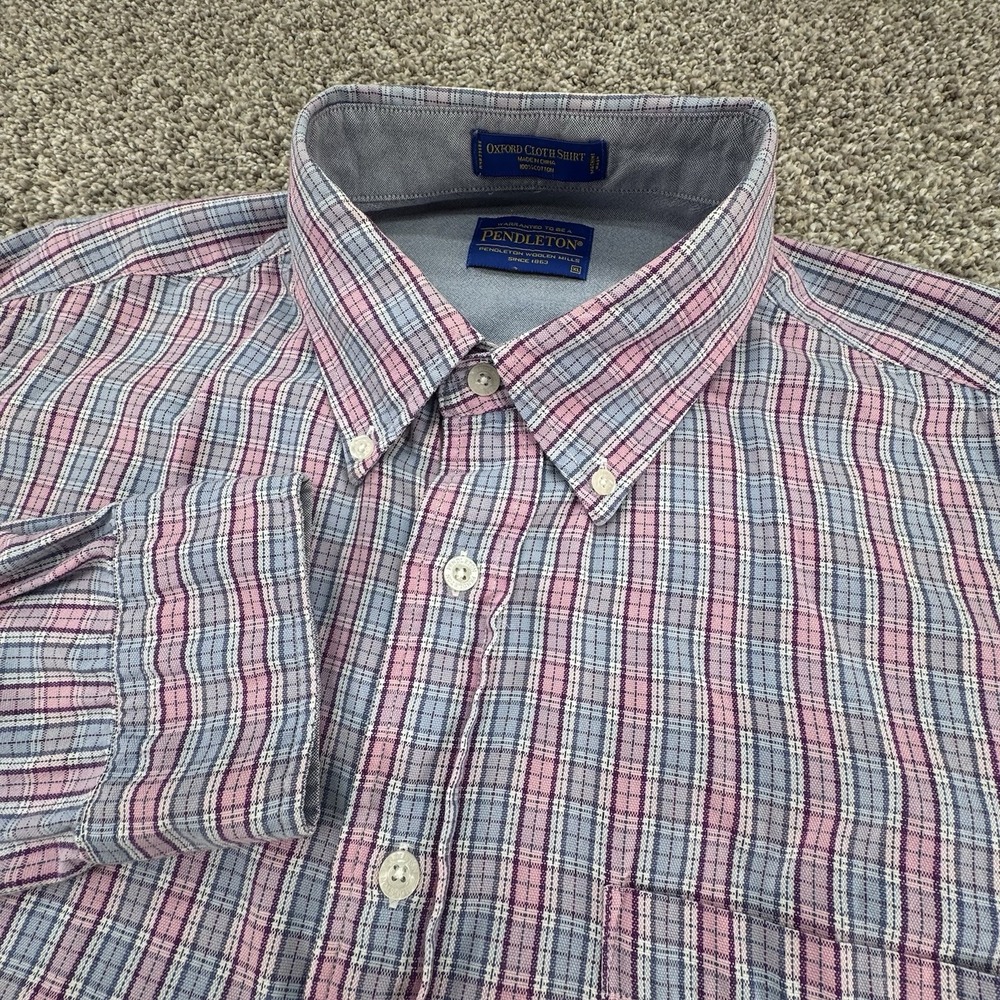 Pendleton Plaid Shirt Men's XL Oxford Cloth 100% Cotton Long Sleeve Button Down
